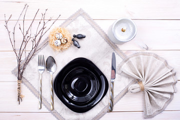 Easter table setting. Holiday Decorations.