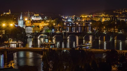 Time lapse of the night bridge in Prague