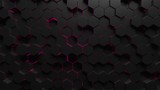 Abstract technological background made of black hexagons with fuchsia glow. Seamless loop