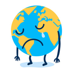 Trauriger Planet Erde, Klimawandel, Cartoon