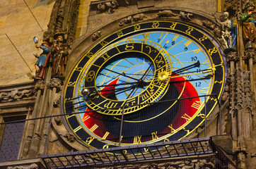 Prague Astronomical Clock, or Orloj on Old Town Hall in Prague, Czech Republic. Astronomical dial