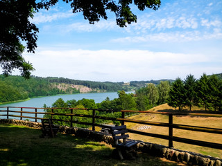 Beautiful view of Ostrzyckie Lake in Kolano, Wiezyca Region, Poland.