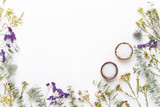 Bio herbal green cosmetic arrangement, sea salt and handmade cosmetic.