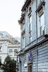 BUCHAREST, ROMANIA - August 28, 2017: Romanian and EU flag in Bucharest