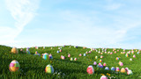 Bunte Ostereier auf Wiese als Hintergrund Header