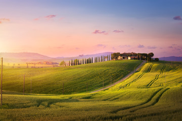beautiful sunset in Tuscany; Italy landscape