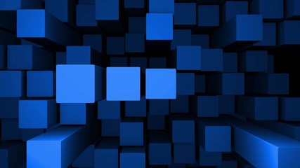 3d blue square blocks pattern motion background.