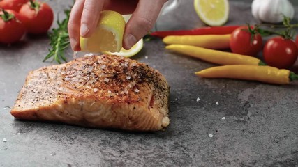 Grilled salmon served with lemon