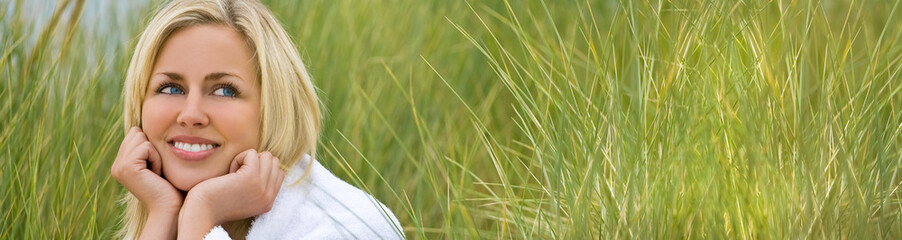Panorama Web Banner Girl Young Woman Natural Grass