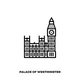 Palace of Westminster with Big Ben at London, England vector line icon.
