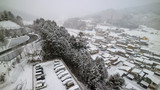 Aerial view in winter of Takayama, Gifu, Japan