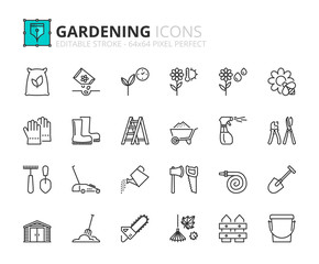 Outline icons about gardening