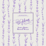 Wedding invitation with blossom lavender. Bridal shower card with gray background. Vintage floral invitation for spring or summer bridal shower. Vector illustration.