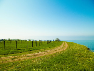 View from cliff on water of Black Sea.