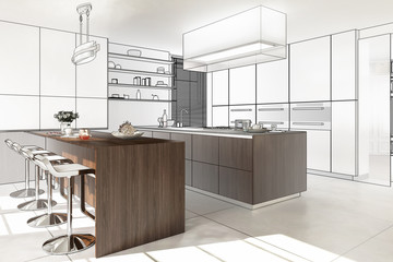 Contemporary Designed Kitchen (preview) - 3D illustration