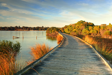 Early morning at the boardwalk coastal seascape
