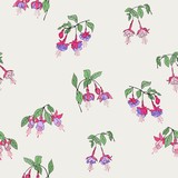 Fuchsia flowers seamless vector floral pattern. Ivory background and bright flowers.