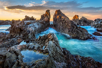 Rocky pillars formed by nature channelling the tidal flows