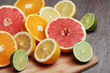 Mix of citrus fruits cut in different forms