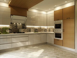 White kitchen contemporary style, 3d images