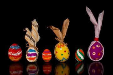 beautiful colorful, painted Easter eggs on black background