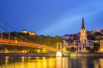 Saint Georges pedestrian bridge at dusk, Lyon - France