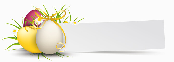 Paper Banner Easter Eggs Golden Ribbon Grass