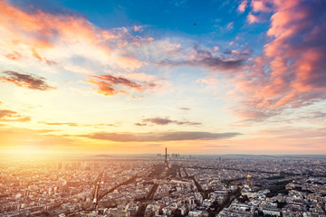 Paris, France at sunset.