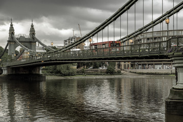 Hammersmith bridge and river Thames, London