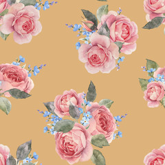 Watercolor rose floral vector pattern