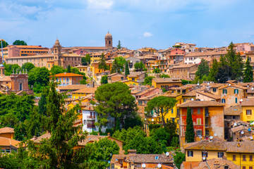 Perugia, Italy - Panoramic view of the Perugia historic quarter with medieval houses and academic quarter of University of Perugia and other academies