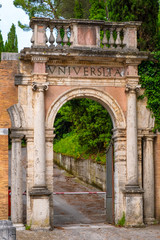Perugia, Italy - Historic gate to the University of Perugia academic complex hill in the Perugia historic quarter