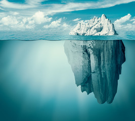 Iceberg in ocean or sea. Hidden threat or danger concept. 3d illustration.