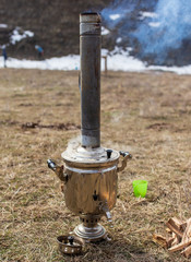 Russian samovar for tea in nature