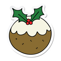 sticker of a quirky hand drawn cartoon christmas pudding