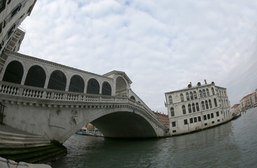 bridge in Venice in Italy called the Rialto Bridge photographed