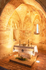 Interior of the medieval Velemér church	
