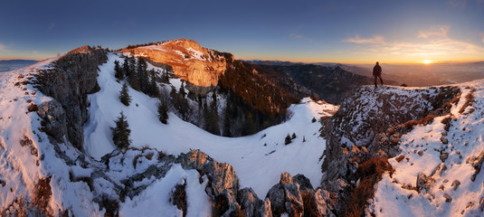 Slovakia mountain at winter, peak Tlsta at sunset, Fatra