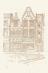 Vector sketch of traditional old belgian urban architecture