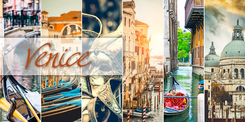Collage of sights and scenes of Venice, Italy