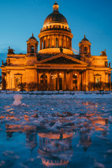 Saint Isaac's Cathedral in St. Petersburg city in the dusk