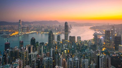 4k time lapse of Sunset Scene of Hong kong Cityscape, View form top of Lion Rock mountain