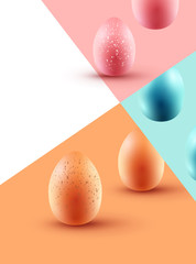 Happy Easter Day with decorated eggs. Modern abstract composition layout in pastel colours. Vector illustration.