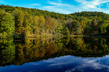 Kingston, New York, USA Natural fall and autumn colors on a lake.