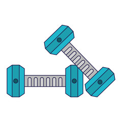 Dumbbells gym equipment isolated blue lines