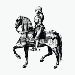 Vintage knight on a horseback illustration