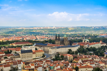 Panorama Of Prague Old Town And Vltava River, Czech Republic.
