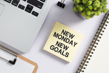 New Monday New Goals Concept On Office Desk Top View
