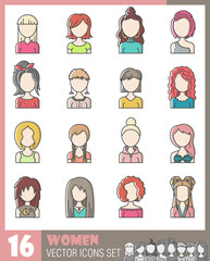 Frauen Avatare Vektor Icons Set