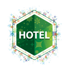 Hotel floral plants pattern green hexagon button